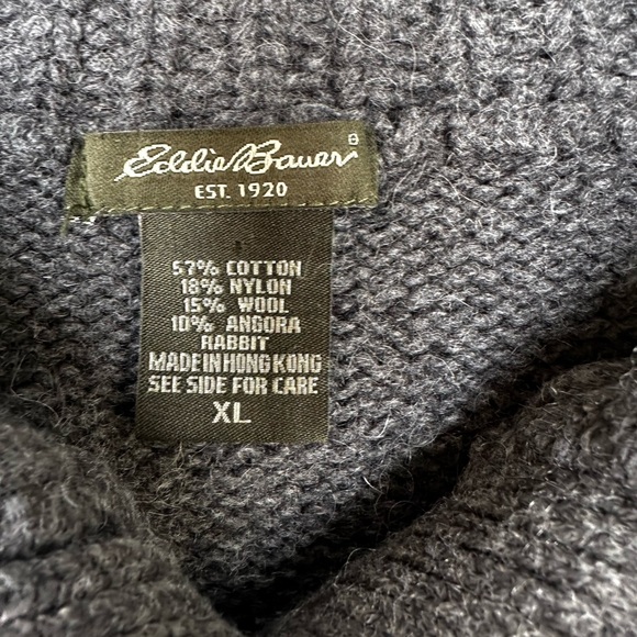 Eddie Bauer Wool Angora Rabbit Cotton Blend Cardigan Sweater Gray Winter Cozy XL - Picture 8 of 11